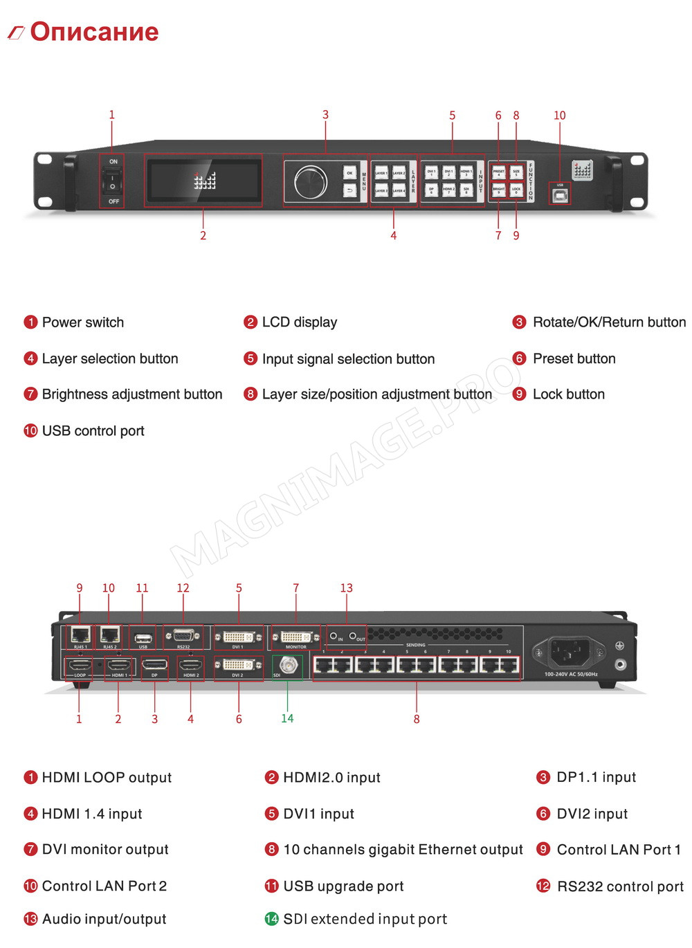 Magnimage LED-F710 передняя и задняя панель